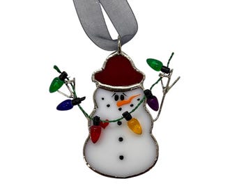 Adorno para árbol de Navidad - Muñeco de nieve navideño (Sombrero rojo)