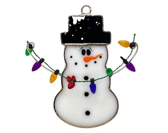 Switchables Glass Cover- Christmas Snowman (Black Hat) With Lights