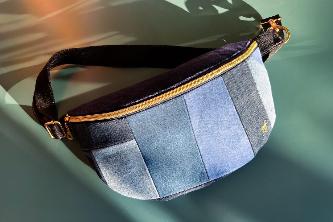 Large JOY Fanny Pack, Hip Bag Made From Upcycled Jeans, Unique Blue Bag ...