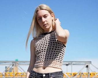 Top de malla de crochet, camiseta sin mangas de EVA, hecho a medida según tu talla deseada, varios colores, fabricado de forma sostenible con algodón recuperado