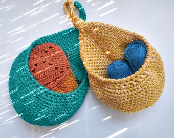 Crocheted wall hanging basket, hanging fruit basket NINA, cotton storage basket, plant basket, hanging bathroom basket