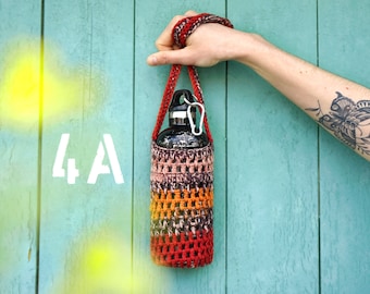 Bolsa para botellas de ganchillo, portabotellas para colgar, bolsa para botellas CHRISTA en varios colores, hilo reciclado, idea de regalo