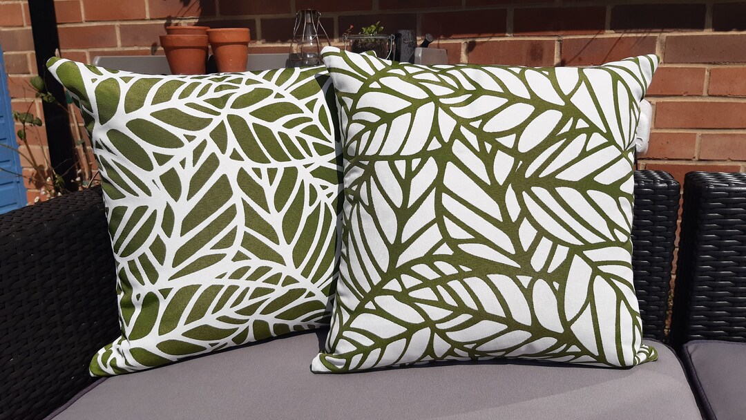 Premium Handmade Outdoor Garden Cushion, green leaf, weather resistant