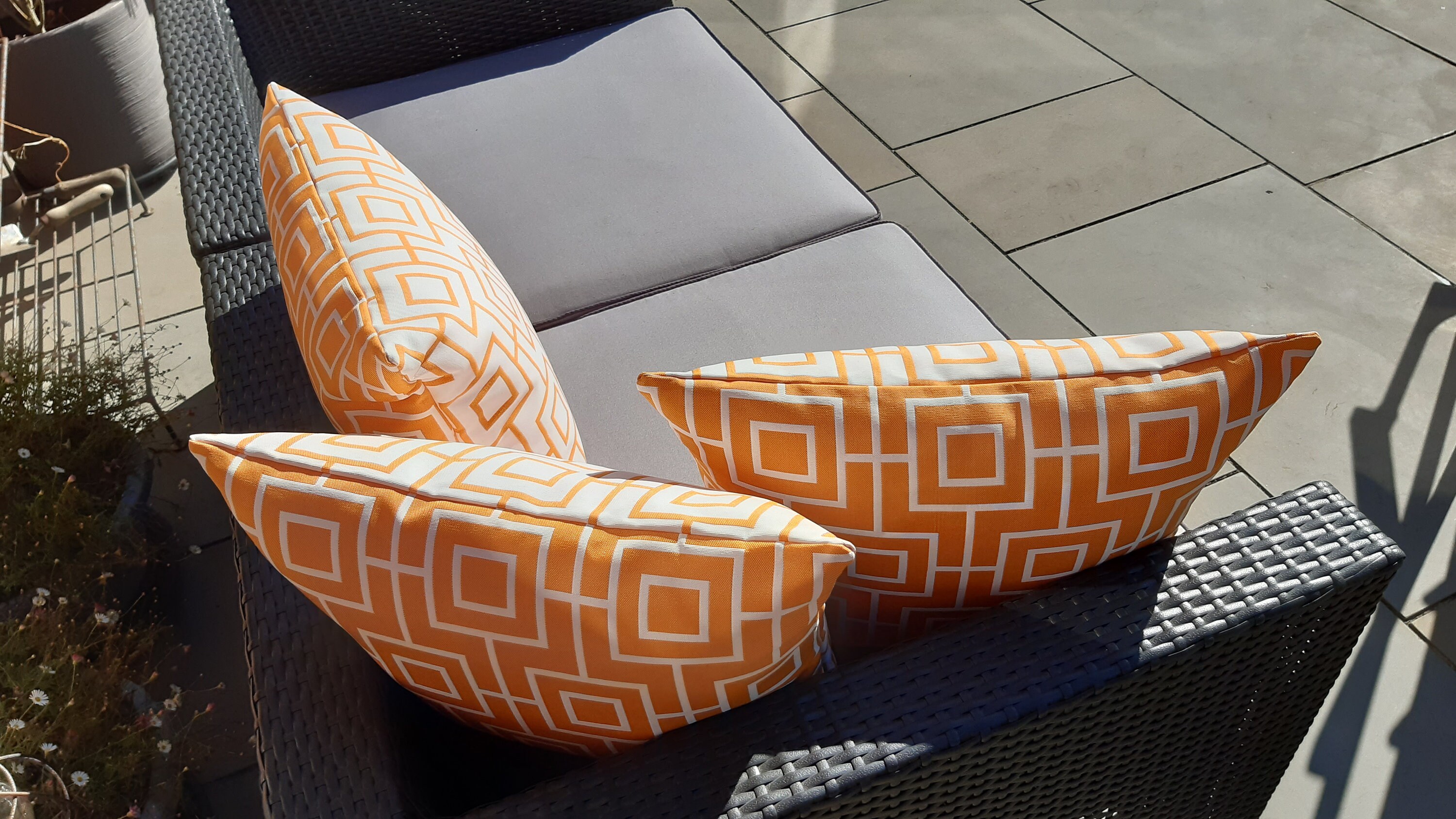 Premium Handmade Outdoor Garden Cushion orange geometric Etsy