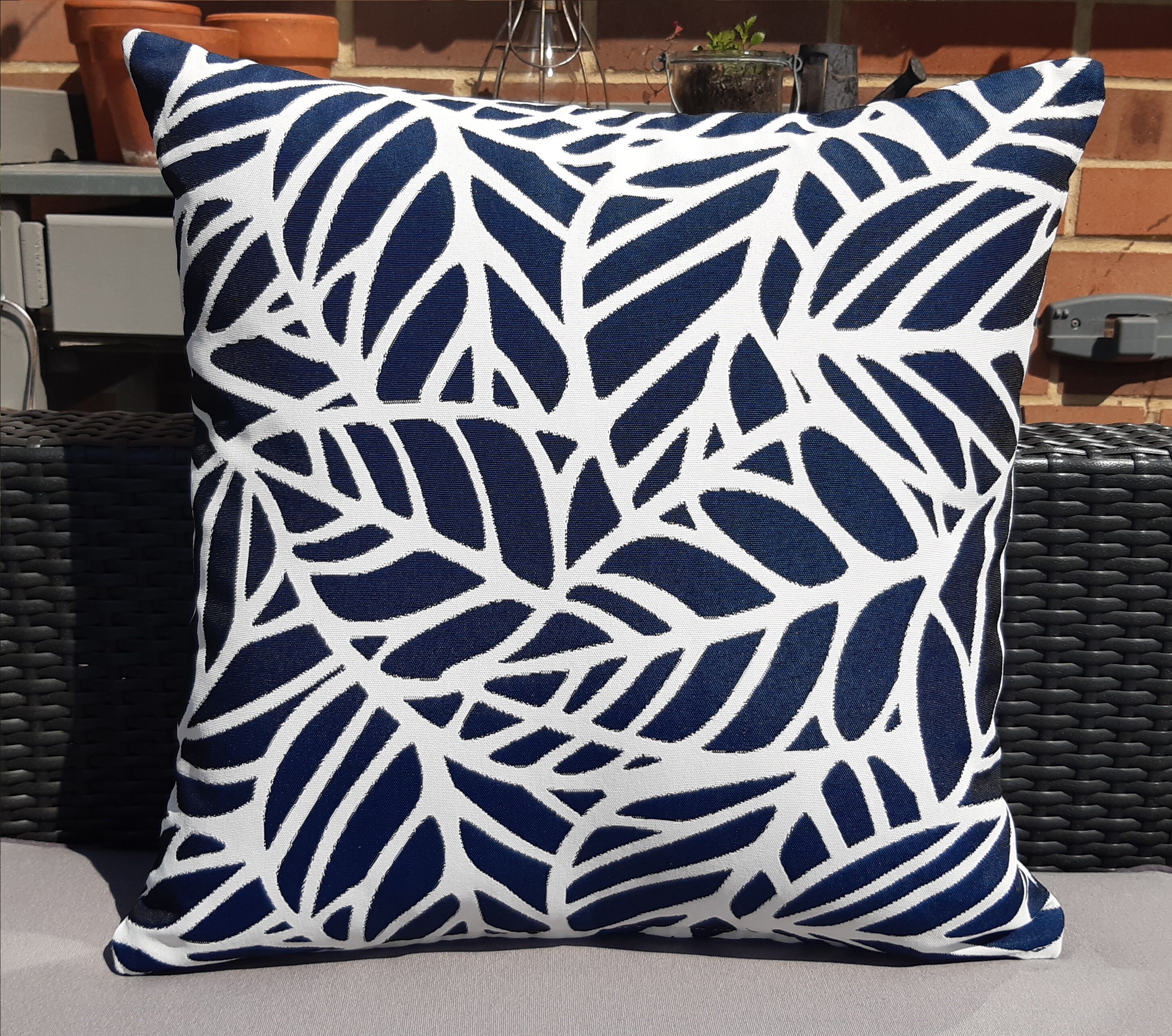 Premium Handmade Outdoor Garden Cushion Navy Blue Leaf Etsy UK
