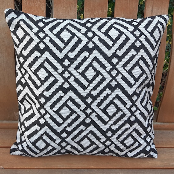Premium Handmade Outdoor Garden Cushion Black Grey Abstract