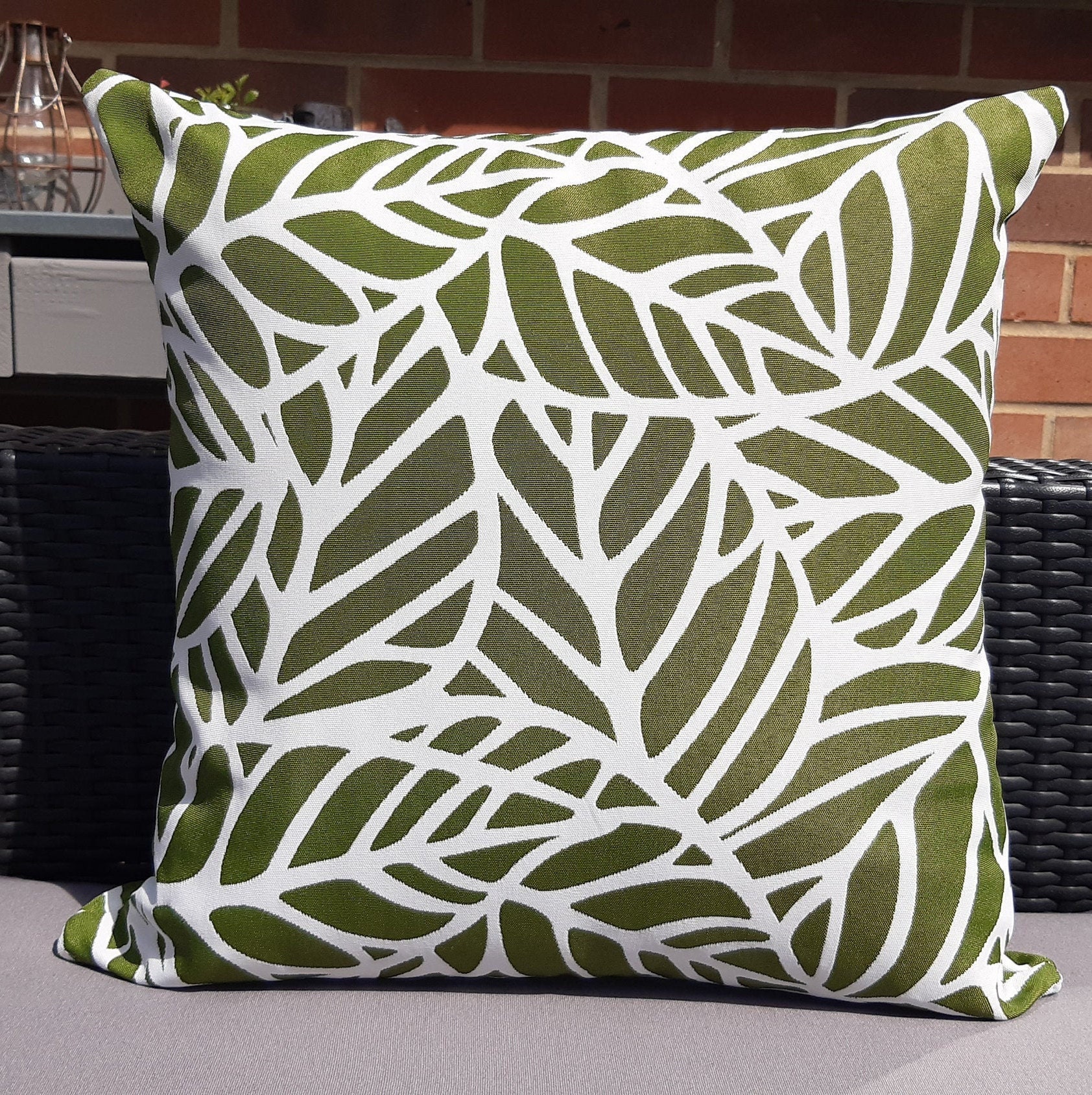 Premium Handmade Outdoor Garden Cushion green leaf weather Etsy.de