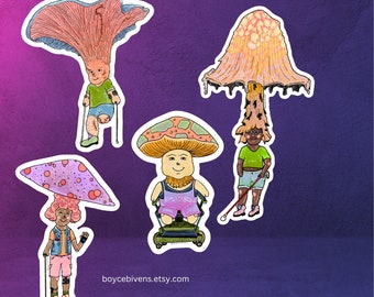 Disabled Mushroom People Stickers (Waterproof) Cottagecore Spoonie