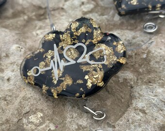 Nurse Badge Reel RN LPN Nurse Practitioner Doctor Medicine ID Holder Caregiver Black and Gold