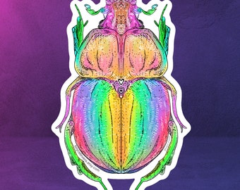 Rainbow Beetle Illustration Sticker (Waterproof)