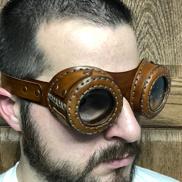 Handmade Leather Steampunk Goggles Adjustable Goggle Victorian Costume Halloween Post Apocalyptic Cosplay Mask