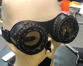 Leather Steampunk Goggles: Hand-Dyed Cosplay, Adjustable Fit