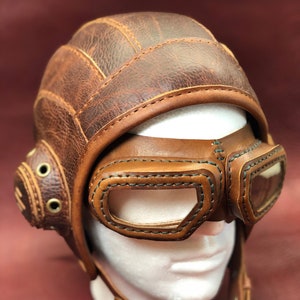 Handmade Leather Aviator Cap Steampunk Flight Cap with Adjustable Chin Strap Victorian Costume Post Apocalyptic Cosplay LARP Fallout
