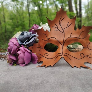 Leaf Druid Mask Guardian Leather Mask Victorian Costume Halloween Elven Cosplay Forest Woodland Fairy