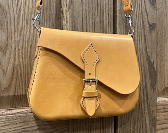 Hand-Stitched Full Grain Leather Saddle Crossbody Bag