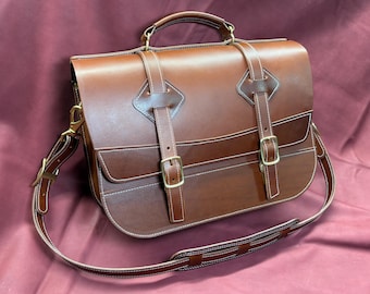 Porte-documents en cuir avec bride fait main - Sacoche en cuir pleine fleur - Accessoires en laiton massif - Sac de travail de luxe - Sac pour ordinateur portable de qualité ancienne