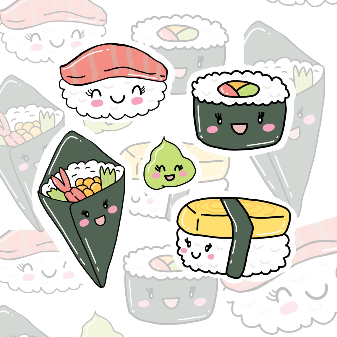 Kawaii Sushi digital stickers png printable for digital | Etsy