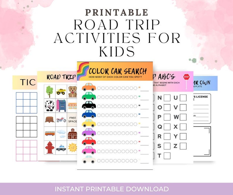 Road Trip Printable Activities for Kids , 10 Pages, Games , Digital ...