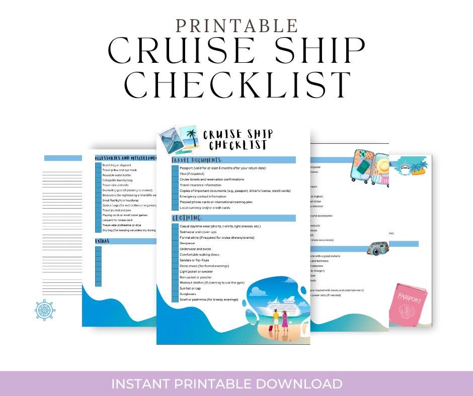 Printable Cruise Ship Checklist Travel Digital Download Etsy Printable Cruise Ship Checklist Travel Digital Download Etsy