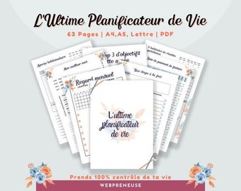 Planificateur d'objectifs annuel en francais imprimable édition fleur bleue