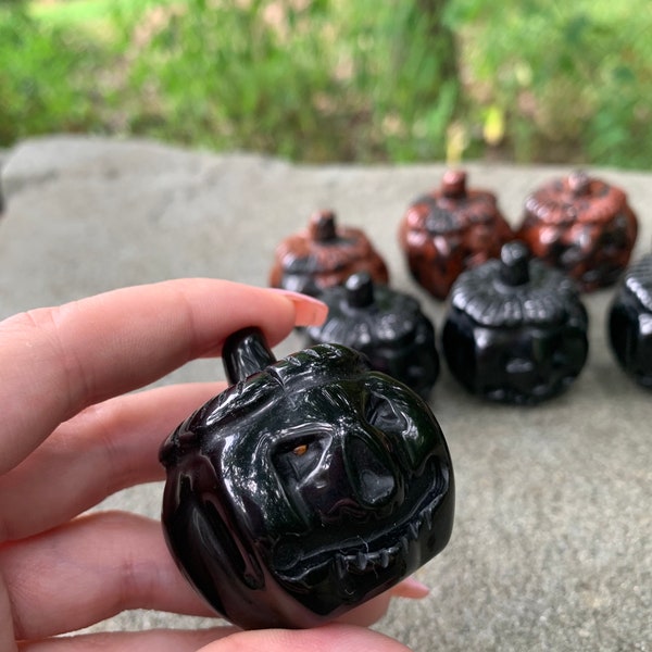 Black Obsidian Carved Pumpkin