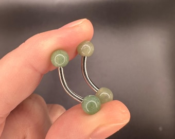 Green Aventurine 14G Eyebrow Piercing Jewlery—Stainless Steel (1 per order)
