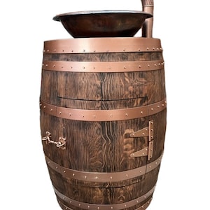 Rustic Half Wine Barrel Bathroom Sink Vanity with Hammered Copper Sink and Copper Waterfall Faucet