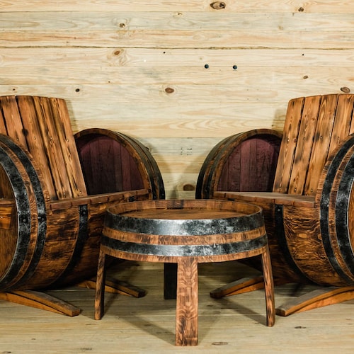 Whiskey Barrel Patio Table Set Etsy