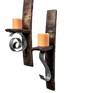 Wine barrel stave wall candle holders set