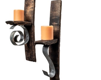 Wine barrel stave wall candle holders set