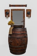 Rustic Half Wine Barrel Bathroom Sink Vanity with Hammered Copper Sink and Copper Waterfall Faucet