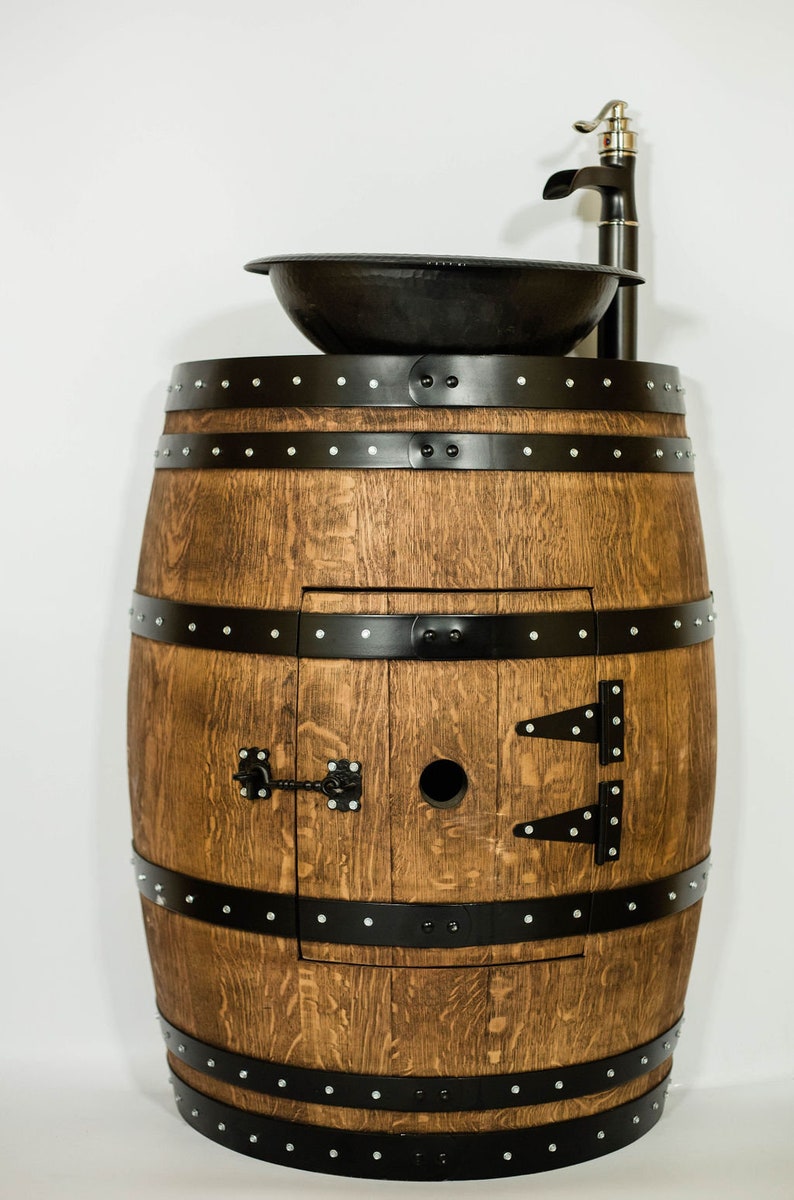 Medio vino rústico barril baño lavabo Vanity con fregadero | Etsy