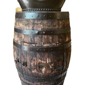Flat Back Special Walnut Barrel Vanity with Black Copper Bathtub Sink and Waterfall Faucet
