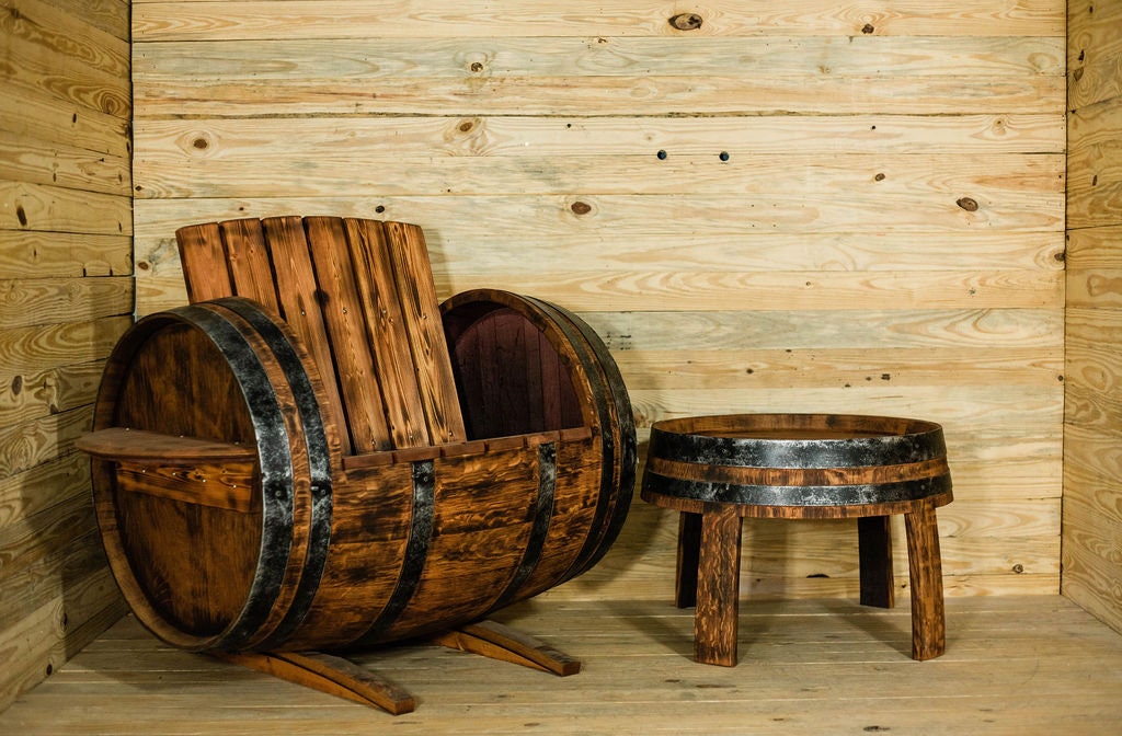 Authentic French Wine Barrel Patio Deck 3 Piece Set 2 Chairs and 1 Table