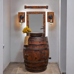 4 Piece Rustic Vanity Set w/ Hand Hammered Copper Sink and Copper Waterfall Faucet