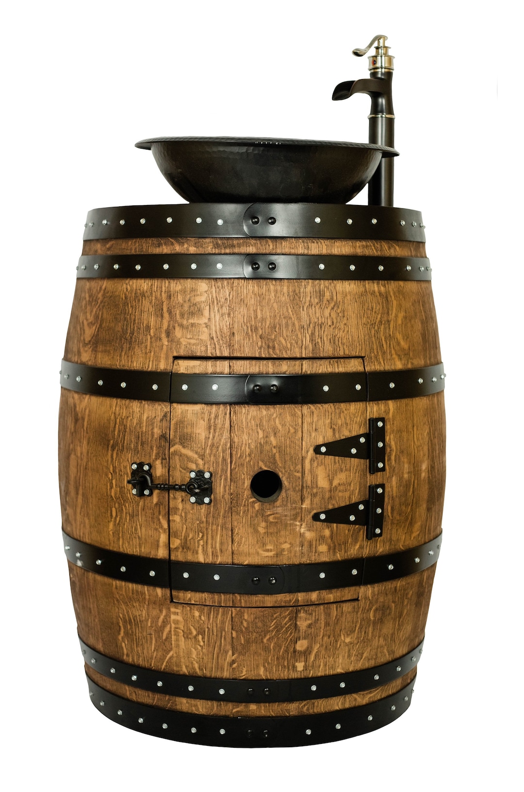 Rustic Half Wine Barrel Bathroom Sink Vanity With Hammered Black