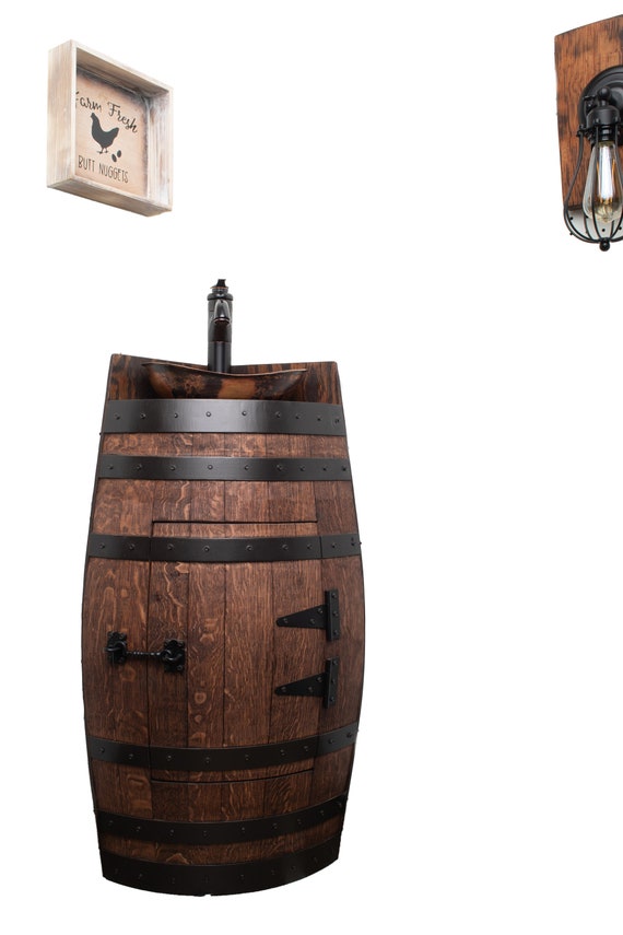 Rustic Mini Corner Oak Wine Barrel Bathroom Vanity With Etsy