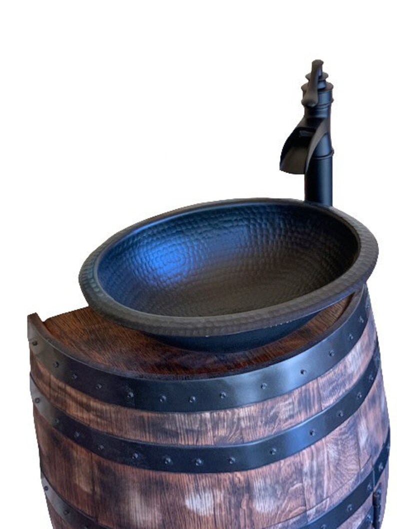 Rustic Half Wine Barrel Bathroom Sink Vanity With Black Vessel Etsy