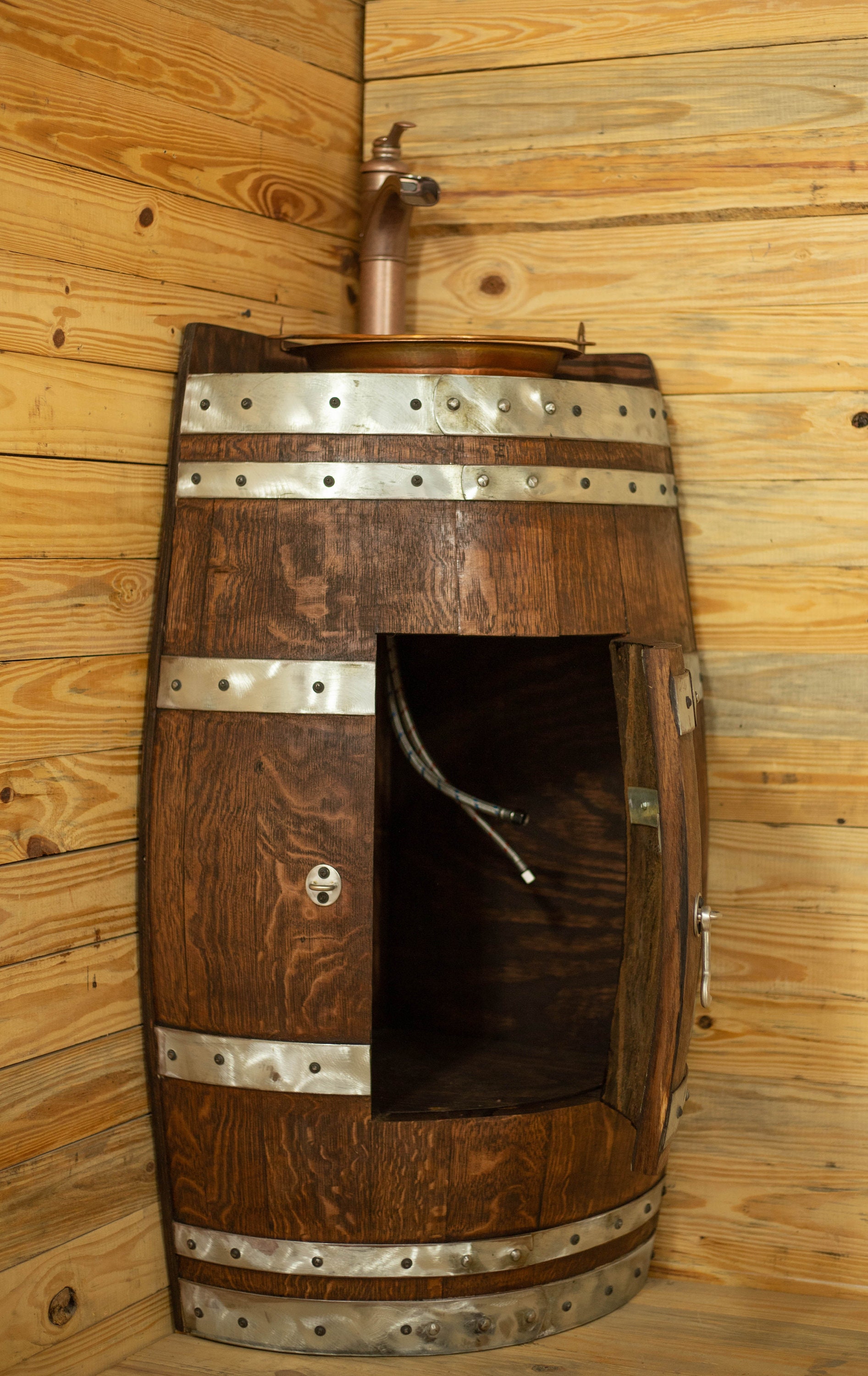 waterfall faucet for bathroom sink Rustic medium corner wine barrel
bathroom sink vanity with hammered