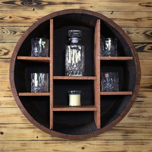 Whiskey Barrel Decanter Set with Shelf, Decanter and 4 Glasses