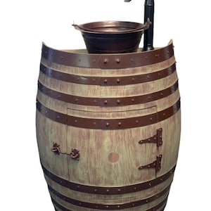 Sage Green 3/4 Barrel Vanity with Oil Rubbed Bronze Pail Sink and Waterfall Faucet