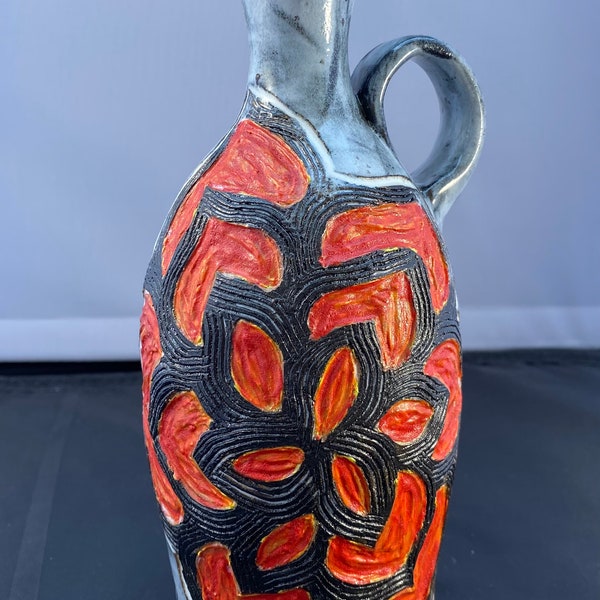 Wheel Thrown, Hand Carved Pottery Bottle