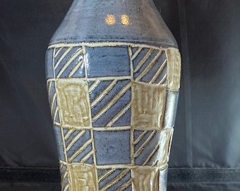 Wheel Thrown, Hand Carved Pottery Vase