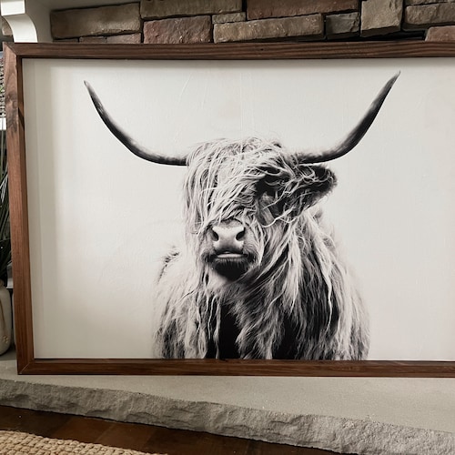 Large Black and White Highland Cow Framed Etsy