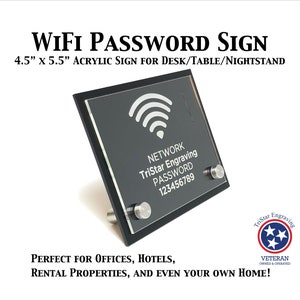 WiFi Password Sign - Acrylic Sign for Desk Table Nightstand Perfect for Airbnb Rental Properties Home and Office Waiting Room Wedding Venue