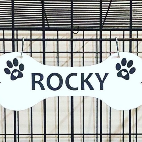 Kennel Dog Crate Name Plate Paws With HEARTS Pet Tag Doghouse Etsy