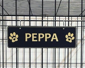 Kennel Dog Crate Name Plate Paws with HEARTS Pet Tag Doghouse Sign