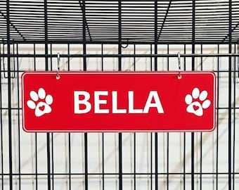 Dog Crate Kennel Name Plate Paws with HEARTS Pet Tag Doghouse Sign