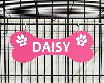 Kennel Crate Pet Tag Dog Bone Name Plate - Paws with HEARTS