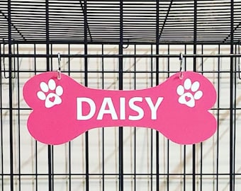 Kennel Crate Pet Tag Dog Bone Name Plate - Paws with HEARTS
